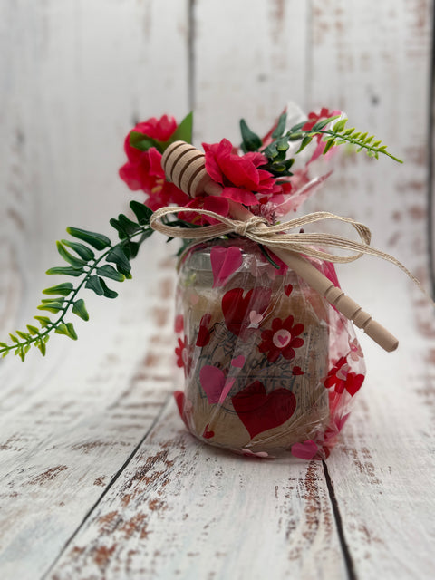 Free Valentines Decor with purchase of honey and a dipper or spoon. Use code FORMYLOVE